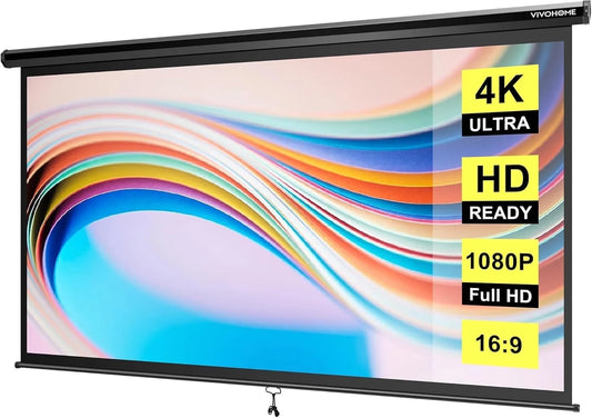 80 Inch Manual Pull down Projector Screen, 16:9 HD Retractable Projector Screens for Movie Home Theater Cinema Office Video Game, Black