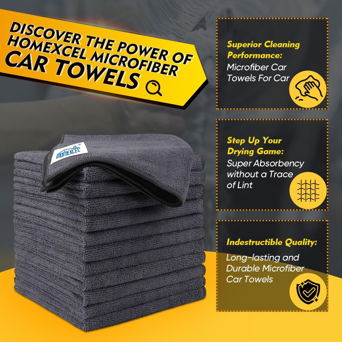 Microfiber Ultra Absorbent Cleaning Cloth, Lint Free, Streak Free Cleaning Rag Towels for Washing Cars, Kitchen and Window, 12.5 X 12.5 Inches, Grey, 12 Pack