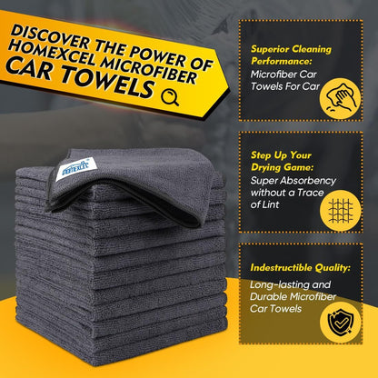 Microfiber Ultra Absorbent Cleaning Cloth, Lint Free, Streak Free Cleaning Rag Towels for Washing Cars, Kitchen and Window, 12.5 X 12.5 Inches, Grey, 12 Pack