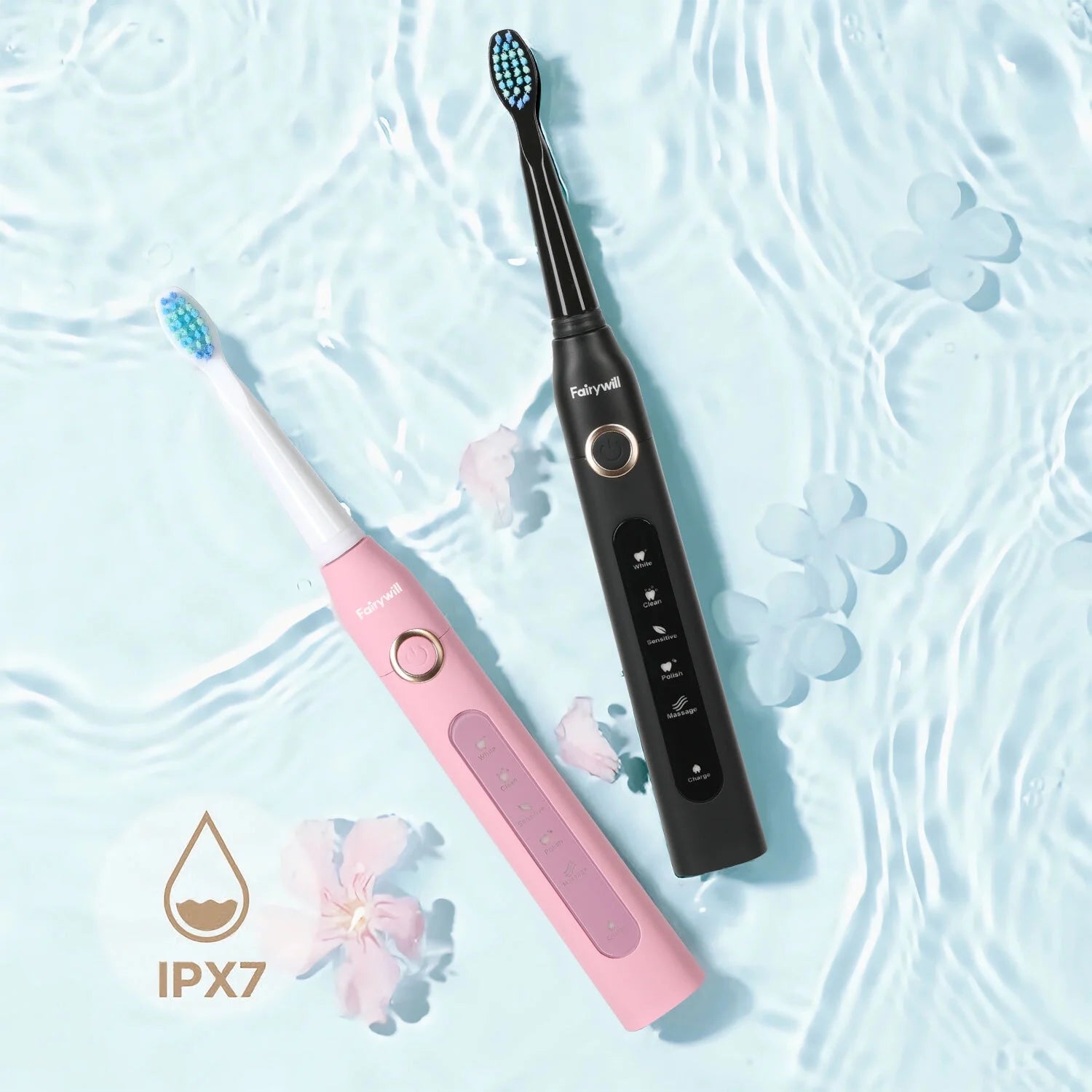 2Packs Electric Toothbrush for Adult,Sonic Toothbrushs Set with 2 Travel Case 5 Modes 8 Replaceable Heads 2 Minutes Smart Timer IPX7 Waterproof,Black & Pink