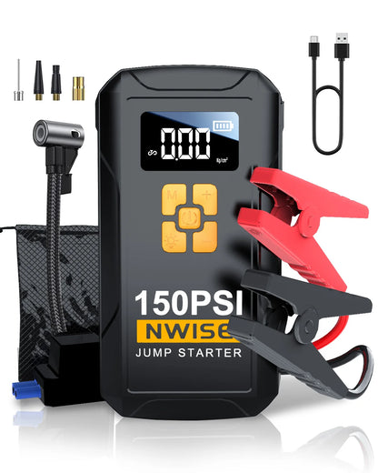 Car Jump Starter Air Pump 150PSI Air Compressor 6000A Jump Starter Power Bank Lighting Battery Starters Auto Tyre Inflator