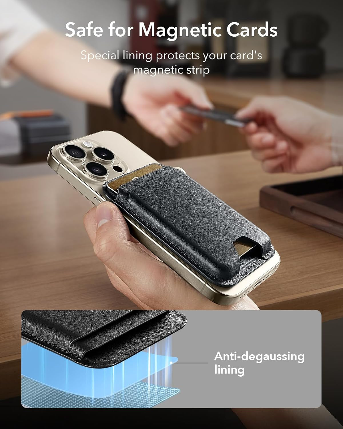 for Magsafe Wallet, 5-Card Holder, Magnetic Wallet for Iphone, RFID Blocking, with 3,200 G Magnetic Strength, Vegan Leather, Slim for Iphone 17/16/15/14/13/12 Series, Not for 13/12 Mini, Black