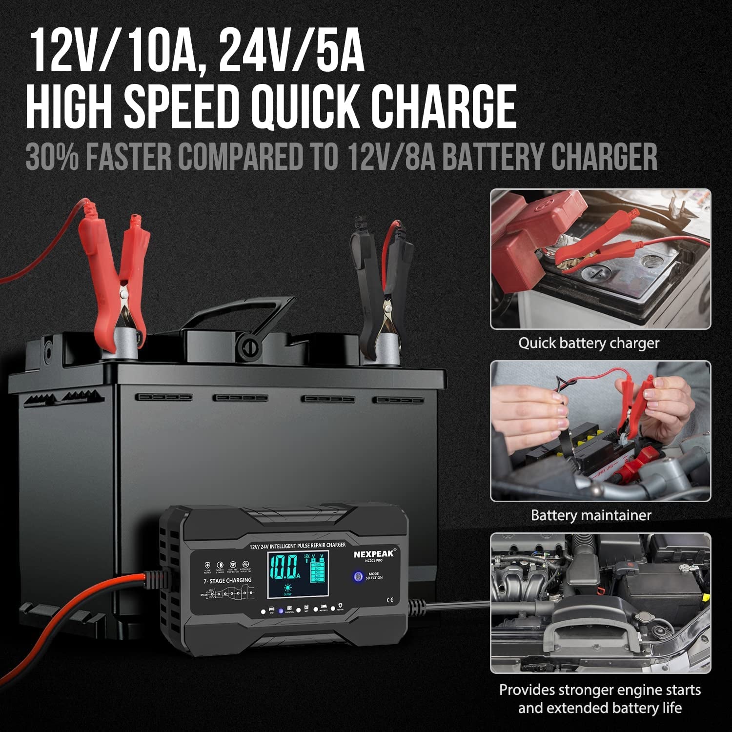 Cargador De Bateria Inteligente 12V 24V Para Carro Auto Automovil Botes Portatil