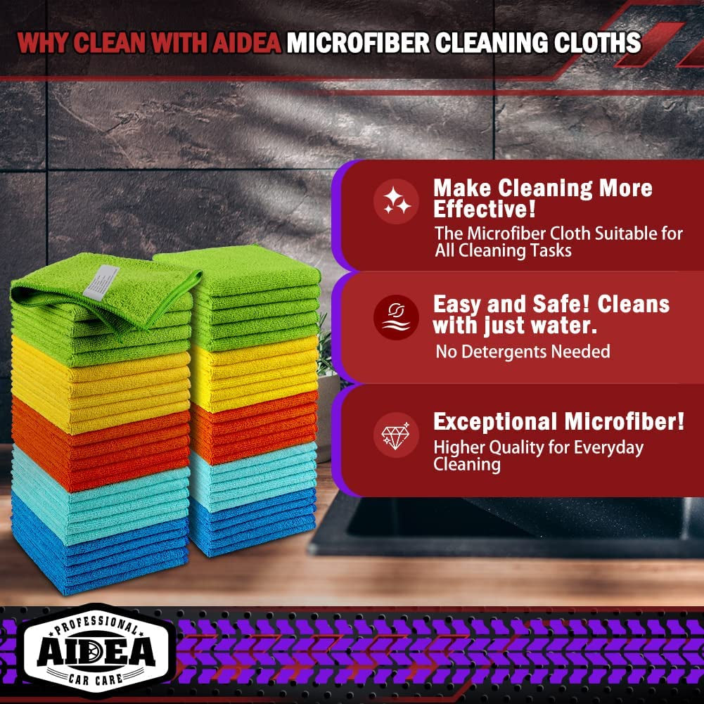 Microfiber Cleaning Cloth, 50PK, Microfiber Towels for Cars, Premium Wash Cloths, Dusting Cloth Cleaning Rags, Absorbent Towels for Suvs, House, Kitchen, Window, Cleaning Supplies12×12"