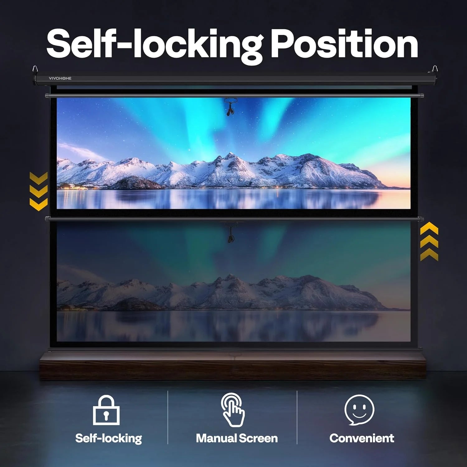 80 Inch Manual Pull down Projector Screen, 16:9 HD Retractable Projector Screens for Movie Home Theater Cinema Office Video Game, Black
