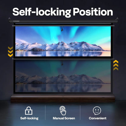 80 Inch Manual Pull down Projector Screen, 16:9 HD Retractable Projector Screens for Movie Home Theater Cinema Office Video Game, Black