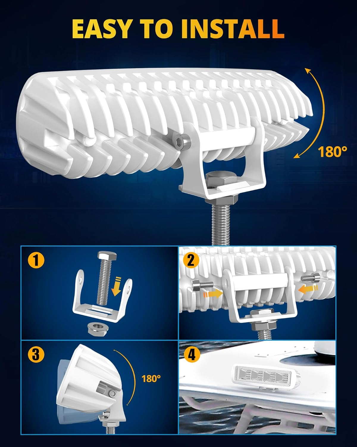 Led Boat Lights Waterproof, 6Inch 34W 4200LM Marine Led Light Bar, 150° Flood Beam Marine Lights for Boats Pontoon Deck Dock Truck ATV Jeep Tractor, 1 Year Warranty, 2 Pcs (Blue)