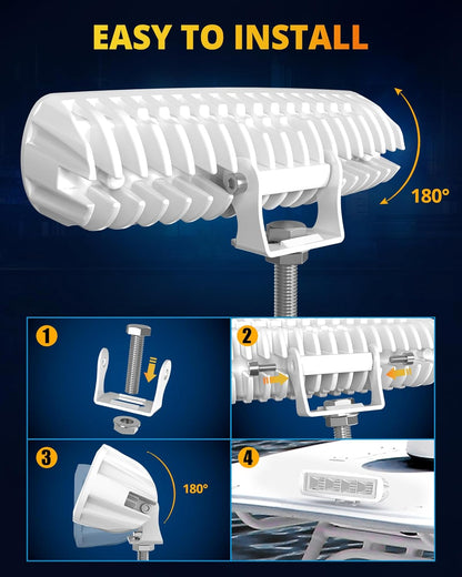 Led Boat Lights Waterproof, 6Inch 34W 4200LM Marine Led Light Bar, 150° Flood Beam Marine Lights for Boats Pontoon Deck Dock Truck ATV Jeep Tractor, 1 Year Warranty, 2 Pcs (Blue)