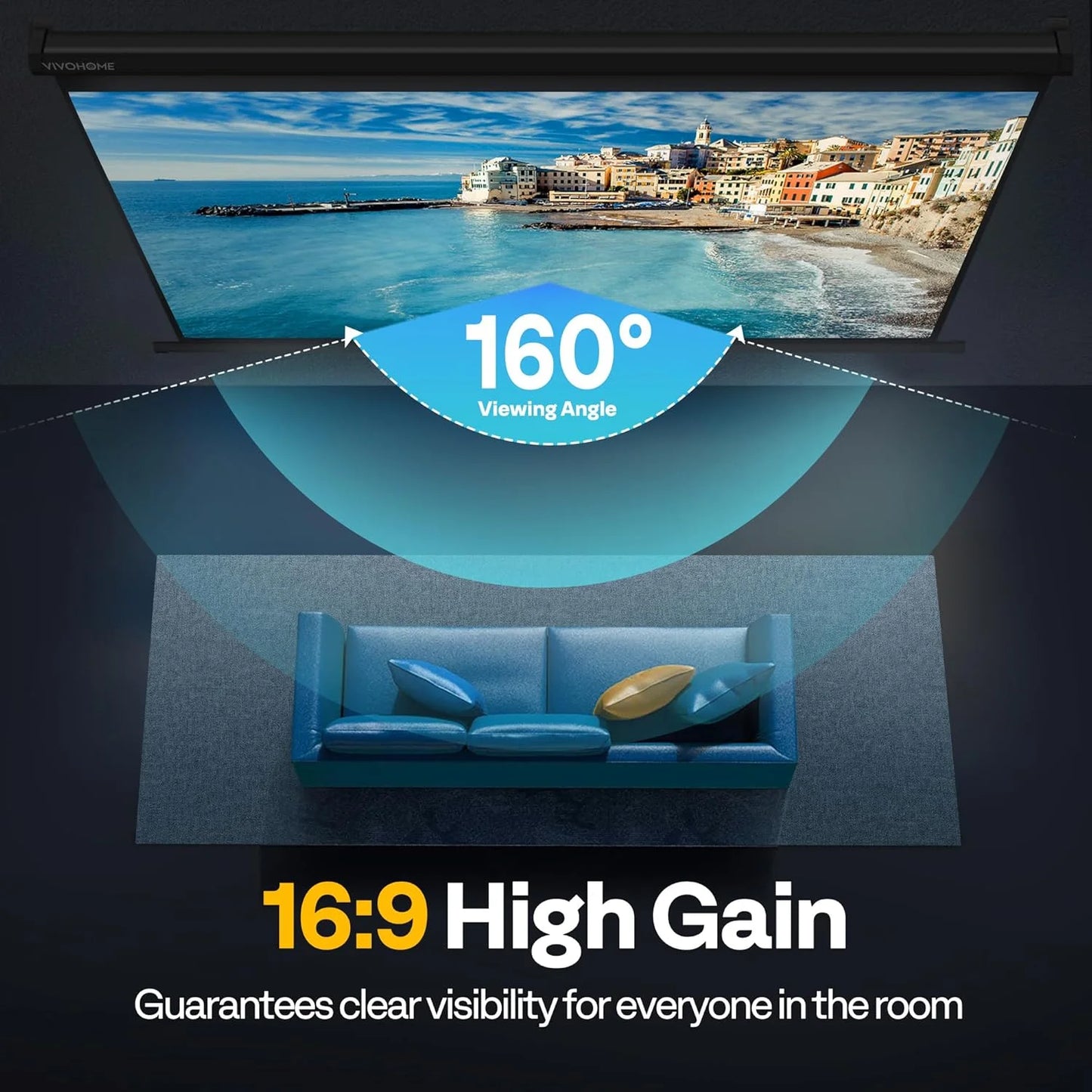 80 Inch Manual Pull down Projector Screen, 16:9 HD Retractable Projector Screens for Movie Home Theater Cinema Office Video Game, Black