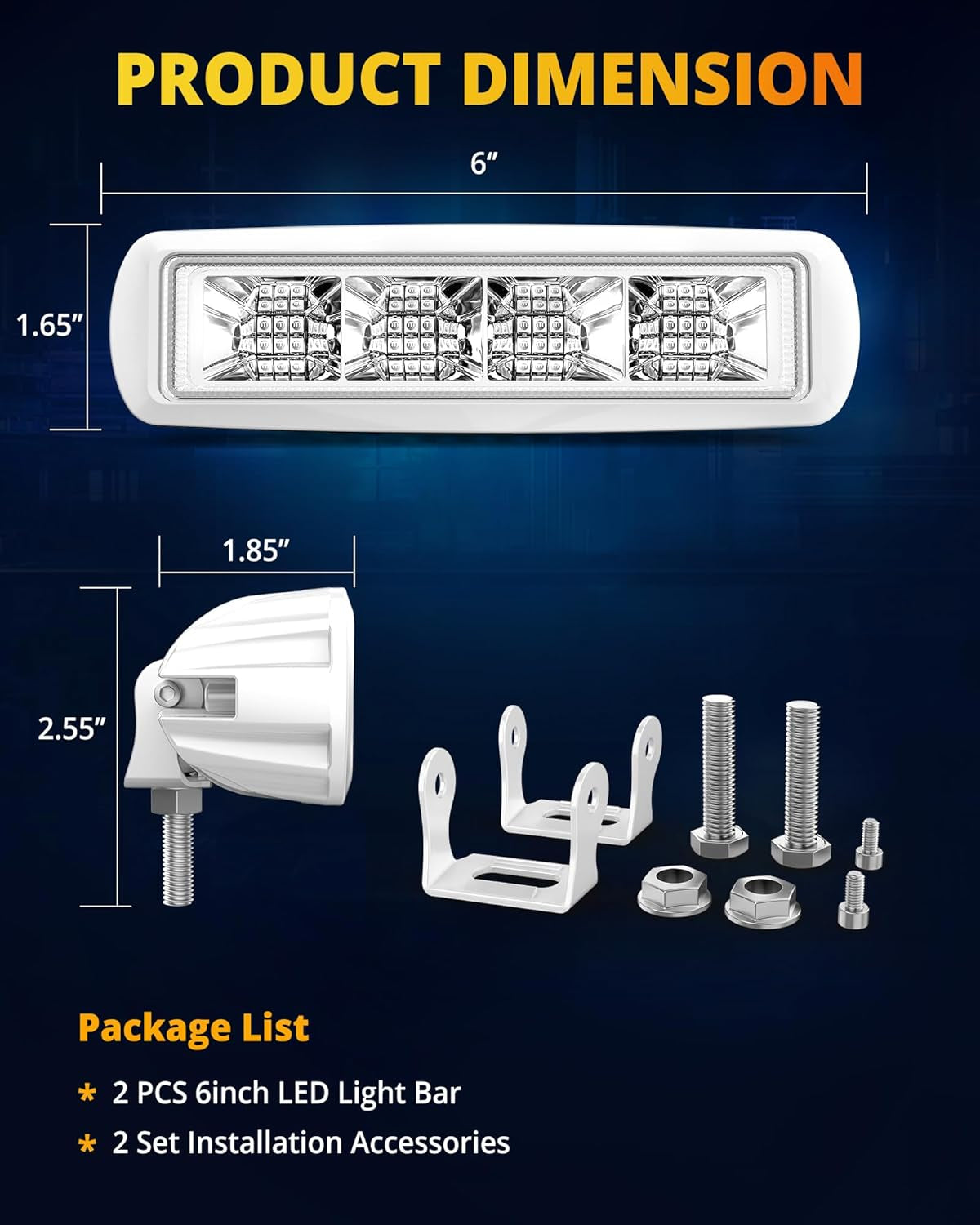Led Boat Lights Waterproof, 6Inch 34W 4200LM Marine Led Light Bar, 150° Flood Beam Marine Lights for Boats Pontoon Deck Dock Truck ATV Jeep Tractor, 1 Year Warranty, 2 Pcs (Blue)