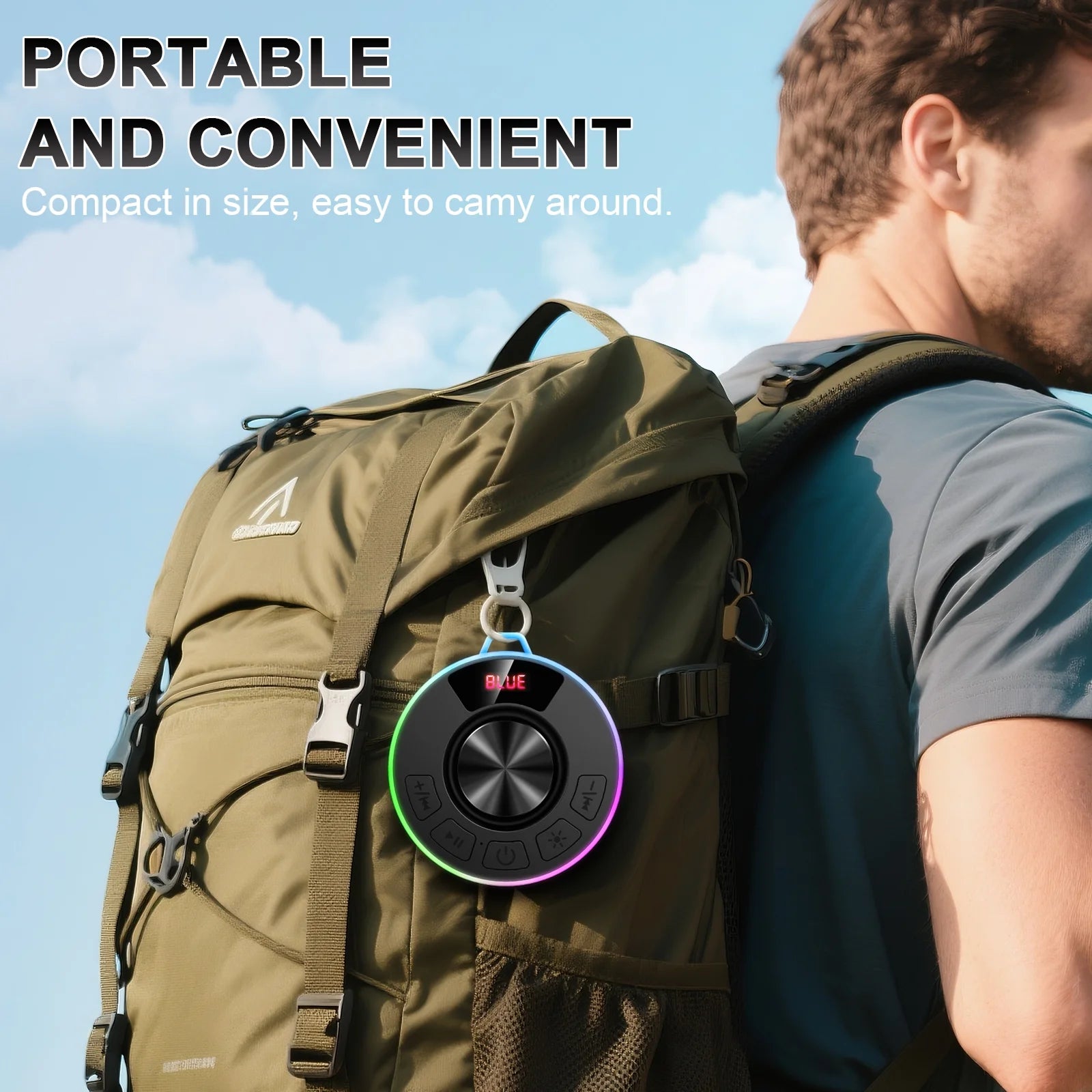 Bluetooth Speaker, Lpx7 Waterproof Shower Portable Speaker with LED Light, Bluetooth 5.4 HD Stereo Sound, Digital Display with Suction Cup, Wireless Speaker for Outdoor Party Beach Bathroom