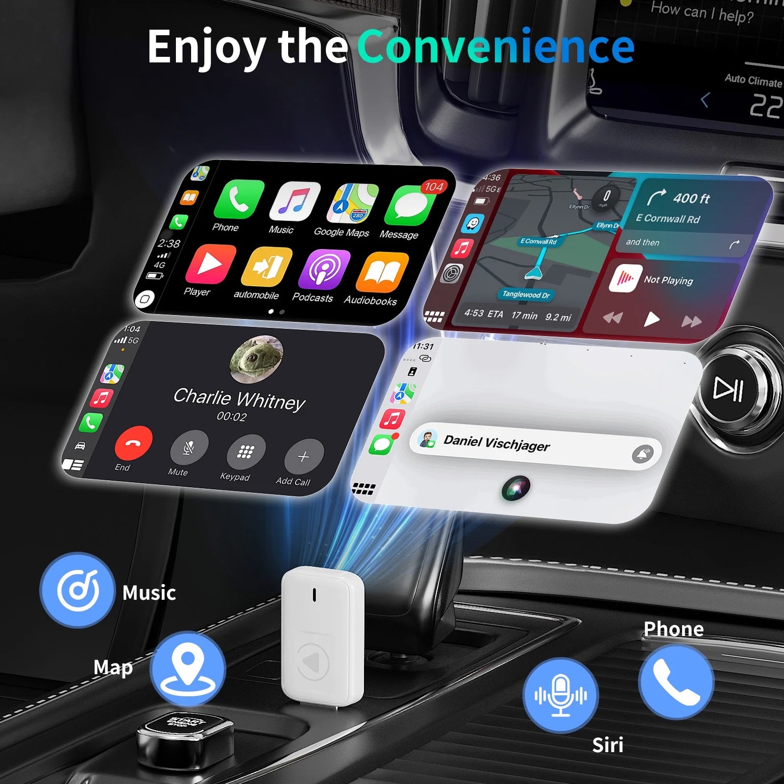 Wireless Carplay Adapter, 2-In-1 Plug & Play , Android Auto, Converts Wired to Wireless, Auto Connect, No Latency for Apple Iphone Ios 10+ and Cars from 2015+