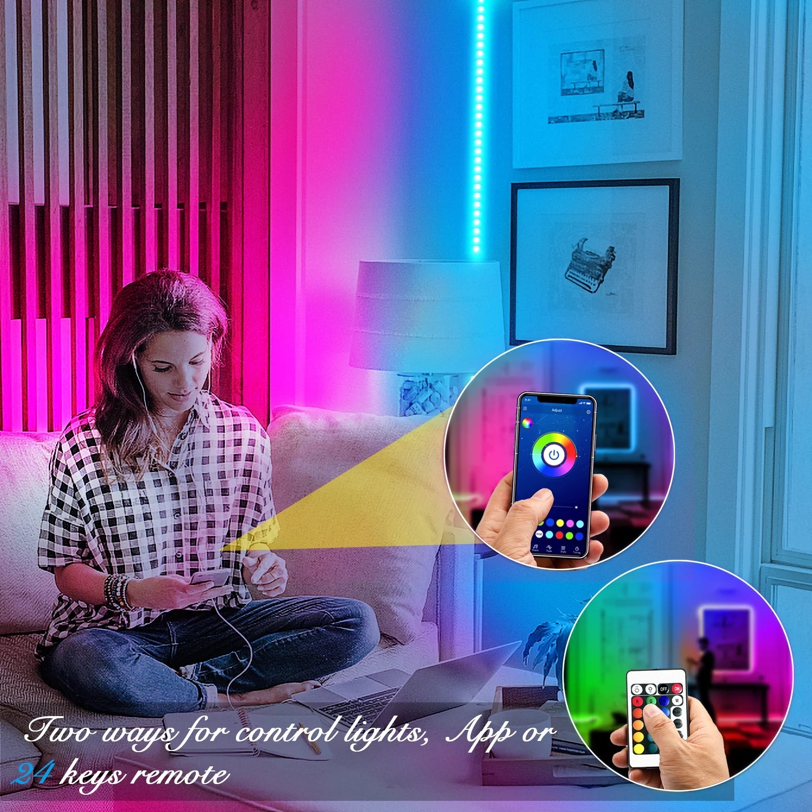 Led Strip Lights, 100Ft Light Strips with App Control Remote,Rgb Led Lights for Bedroom, Music Sync Color Changing Lights for Room Party