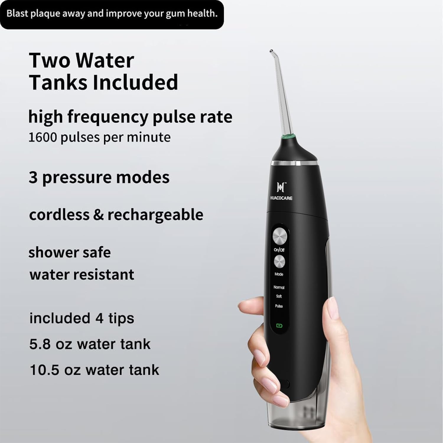 Water Flosser Equipped with Two Water Tanks for Home and Travel,3 Modes Dental Oral Irrigator,Portable,Ipx7 Waterproof,Powerful Battery Life, Water Dental Flossers for Teeth (Black)