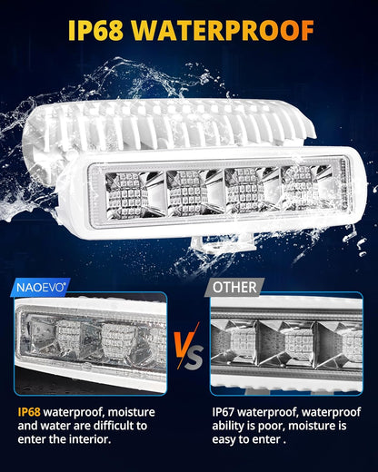 Led Boat Lights Waterproof, 6Inch 34W 4200LM Marine Led Light Bar, 150° Flood Beam Marine Lights for Boats Pontoon Deck Dock Truck ATV Jeep Tractor, 1 Year Warranty, 2 Pcs (Blue)