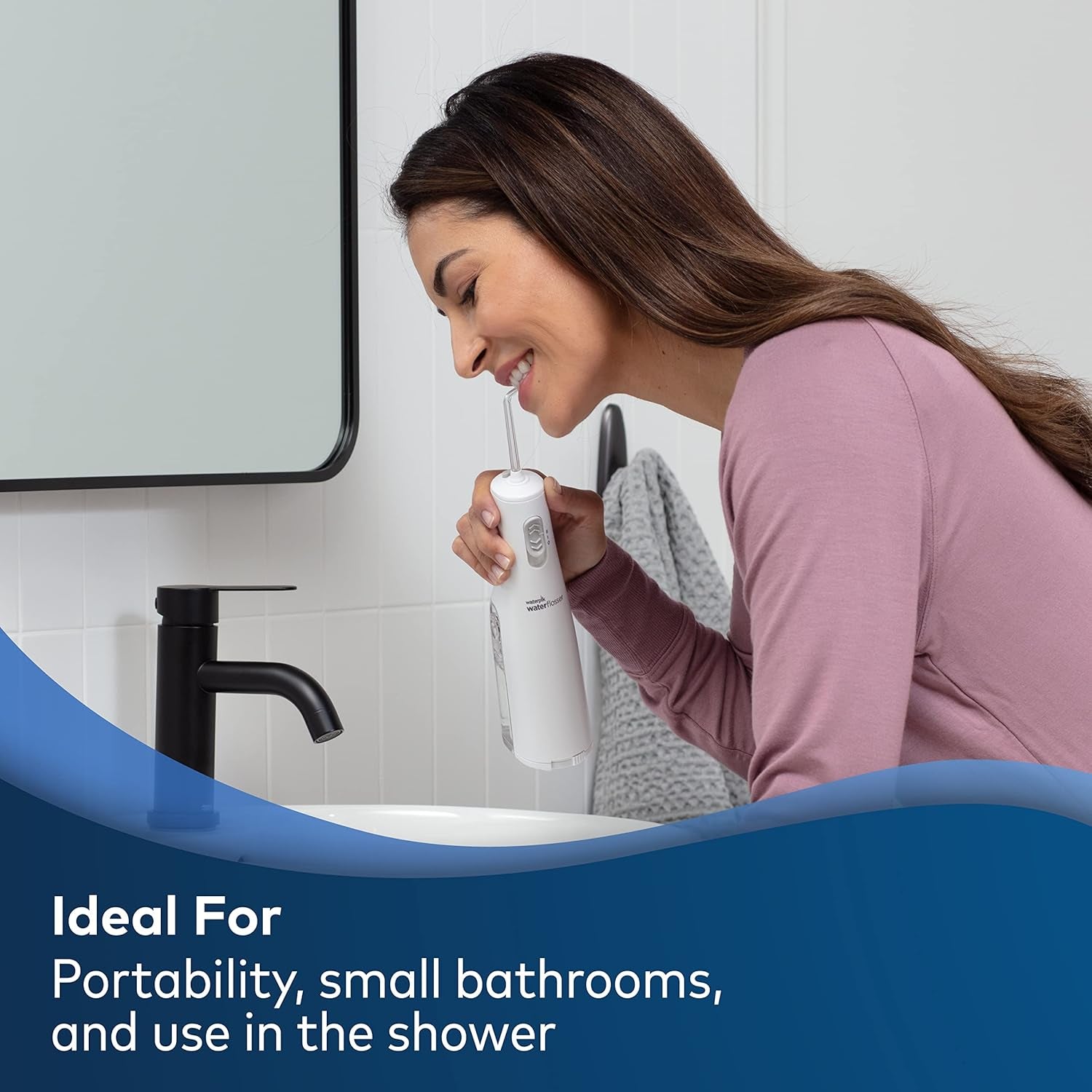 Cordless Express Water Flosser, Battery Operated & Portable for Travel & Home, ADA Accepted, Waterproof for Shower Use, White WF-02, Packaging May Vary