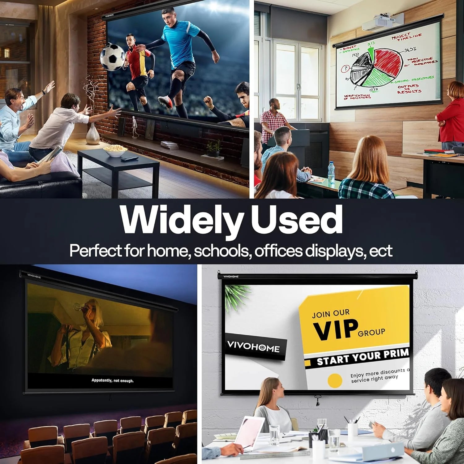 80 Inch Manual Pull down Projector Screen, 16:9 HD Retractable Projector Screens for Movie Home Theater Cinema Office Video Game, Black