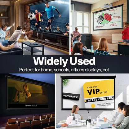 80 Inch Manual Pull down Projector Screen, 16:9 HD Retractable Projector Screens for Movie Home Theater Cinema Office Video Game, Black
