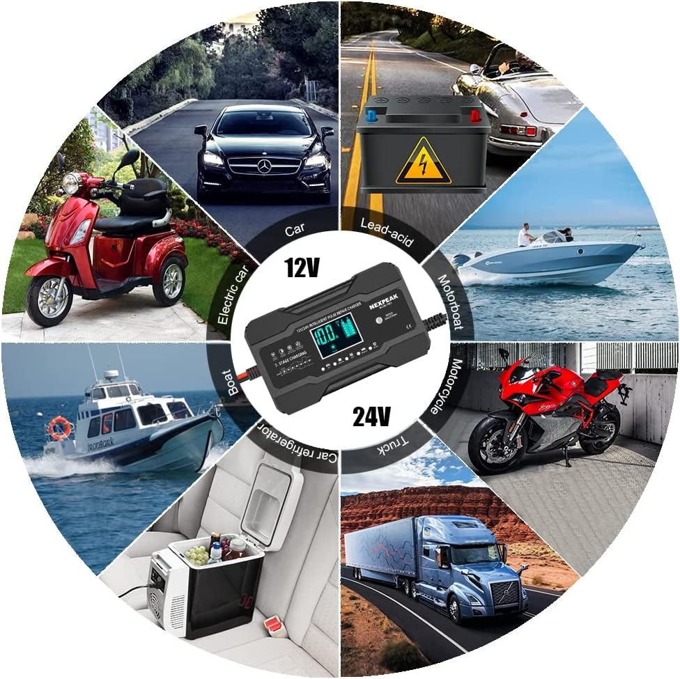 Cargador De Bateria Inteligente 12V 24V Para Carro Auto Automovil Botes Portatil