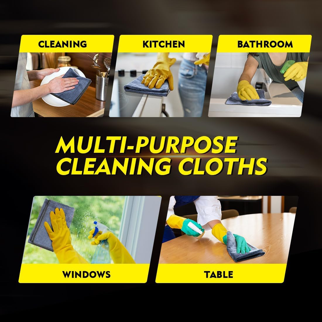 Microfiber Ultra Absorbent Cleaning Cloth, Lint Free, Streak Free Cleaning Rag Towels for Washing Cars, Kitchen and Window, 12.5 X 12.5 Inches, Grey, 12 Pack