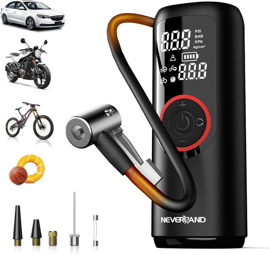 Tire Inflator Portable Air Compressor - 5X Faster 150 PSI Electric Air Pump for Car Tires, Cordless Tire Inflator with Pressure Gauge for Car Bike Motorcycle Ball, DC 12V (Red)