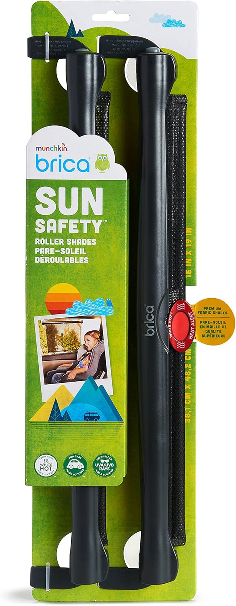 Brica Sun Safety Car Window Shade with Heat Alert, Helps Block UVA/UVB Rays, 2 Pack, Black