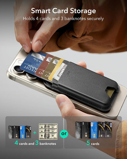 for Magsafe Wallet, 5-Card Holder, Magnetic Wallet for Iphone, RFID Blocking, with 3,200 G Magnetic Strength, Vegan Leather, Slim for Iphone 17/16/15/14/13/12 Series, Not for 13/12 Mini, Black