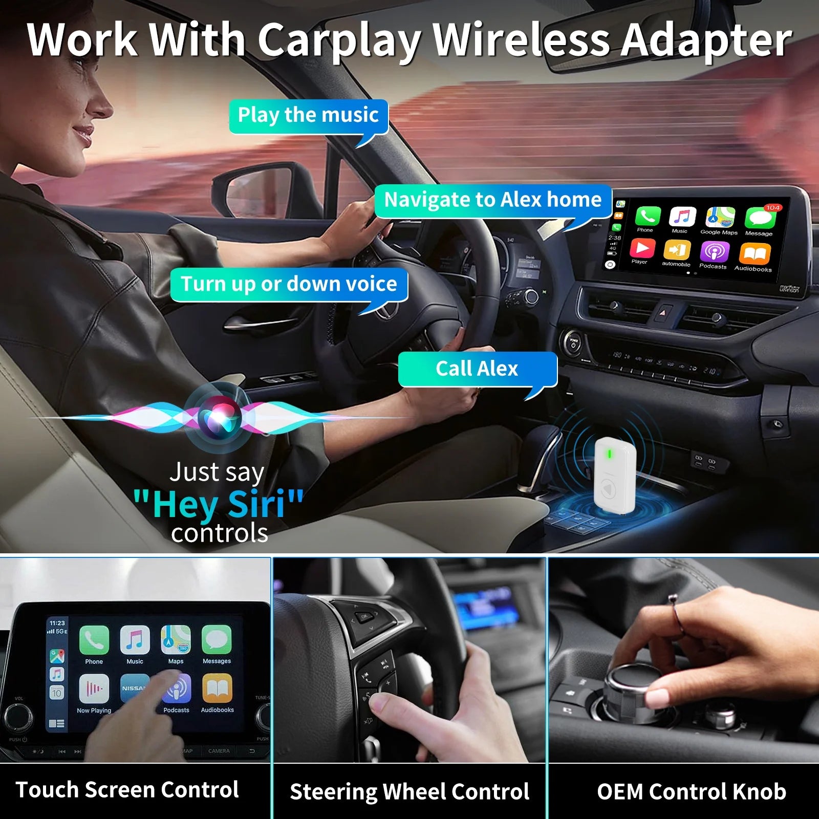 Wireless Carplay Adapter, 2-In-1 Plug & Play , Android Auto, Converts Wired to Wireless, Auto Connect, No Latency for Apple Iphone Ios 10+ and Cars from 2015+
