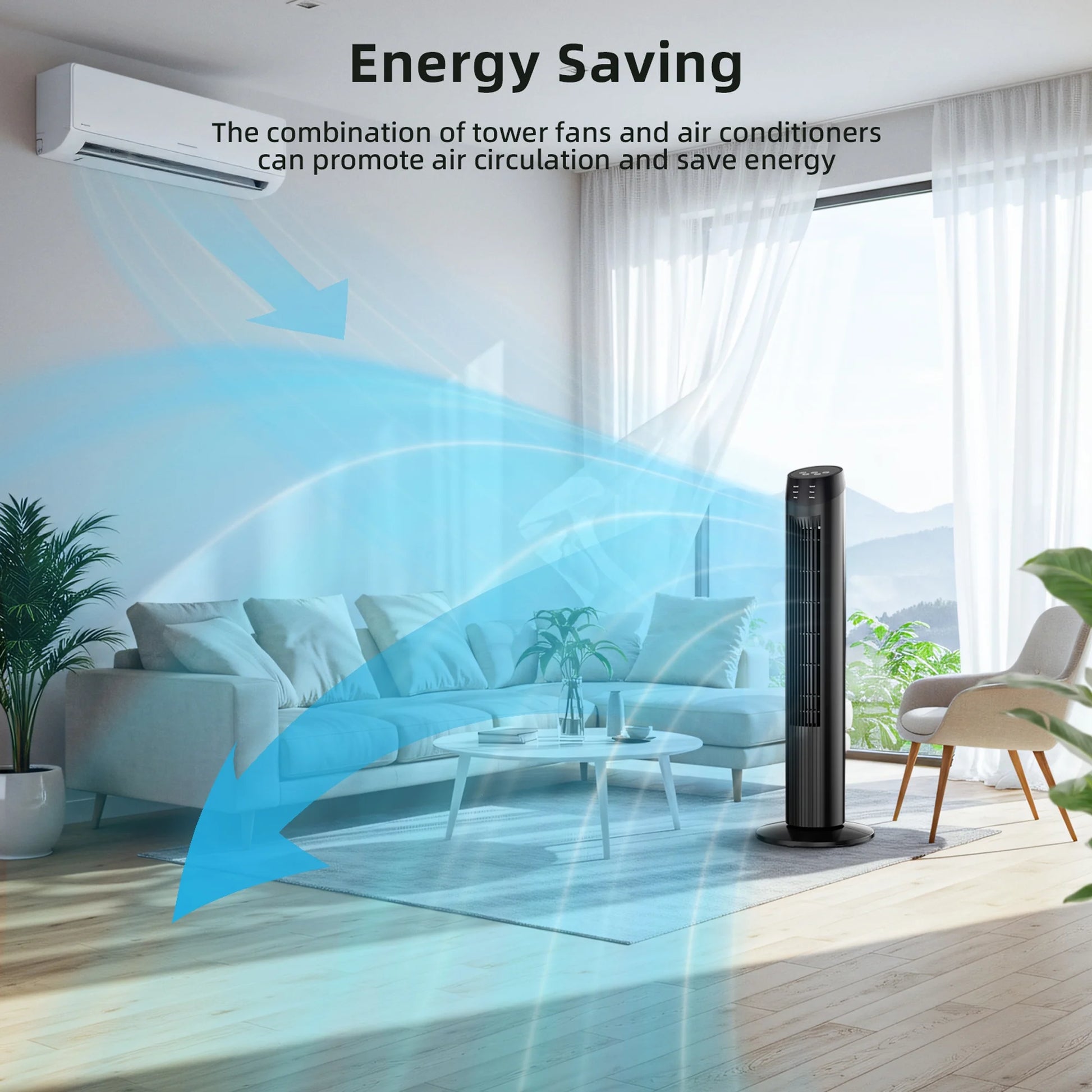 Tower Fan, 36" Oscillating Standing Floor Cooling Fans, 3 Speeds & Modes,9H Timer for Home Bedroom