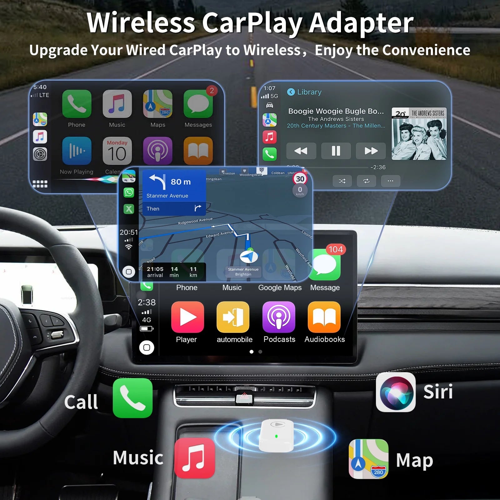 Wireless Carplay Adapter, 2-In-1 Plug & Play , Android Auto, Converts Wired to Wireless, Auto Connect, No Latency for Apple Iphone Ios 10+ and Cars from 2015+