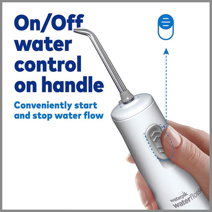 Cordless Express Water Flosser, Battery Operated & Portable for Travel & Home, ADA Accepted, Waterproof for Shower Use, White WF-02, Packaging May Vary