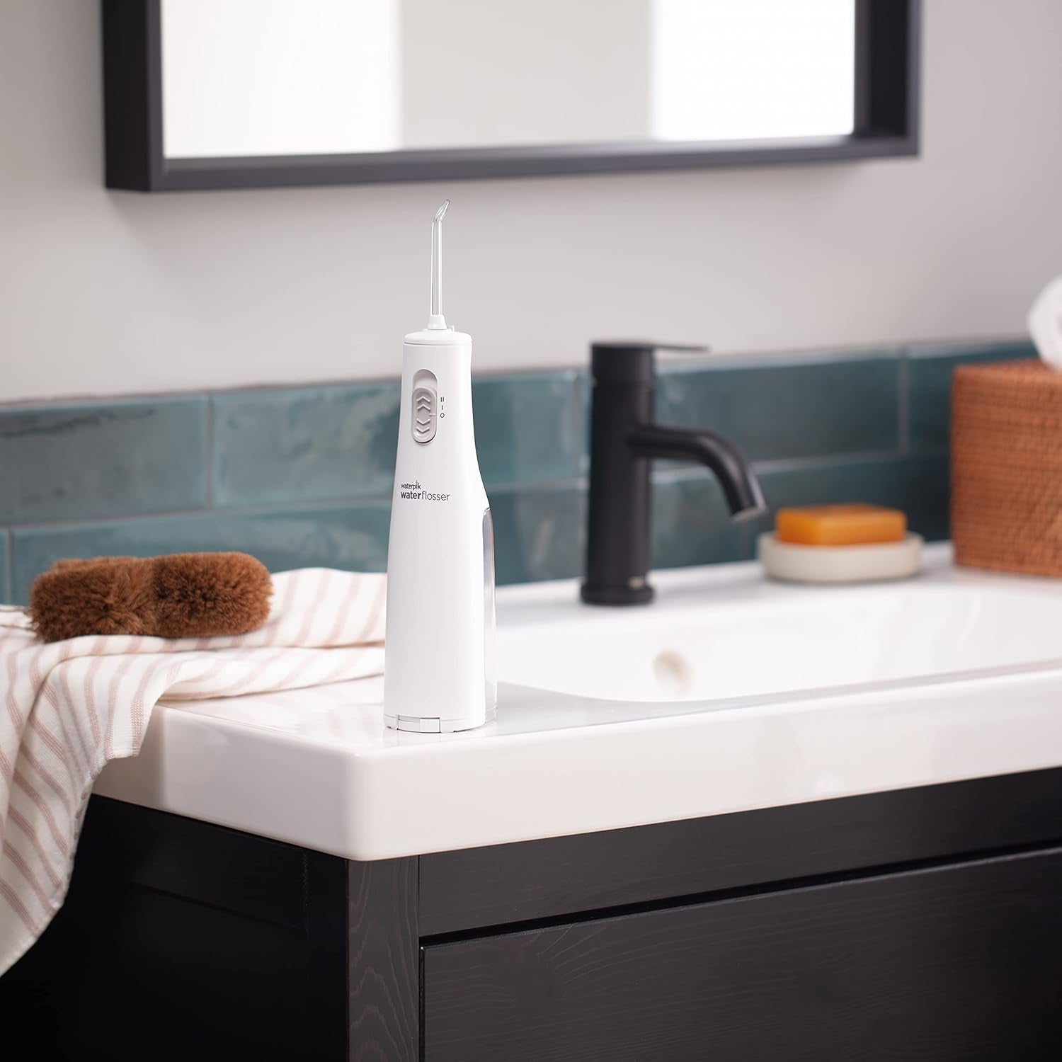 Cordless Express Water Flosser, Battery Operated & Portable for Travel & Home, ADA Accepted, Waterproof for Shower Use, White WF-02, Packaging May Vary
