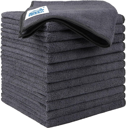 Microfiber Ultra Absorbent Cleaning Cloth, Lint Free, Streak Free Cleaning Rag Towels for Washing Cars, Kitchen and Window, 12.5 X 12.5 Inches, Grey, 12 Pack