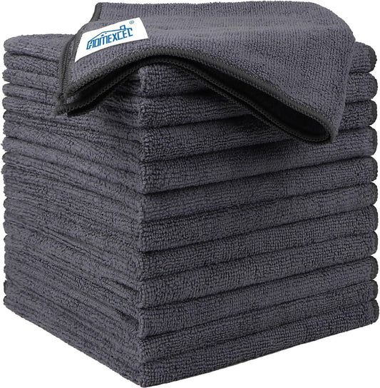 Microfiber Ultra Absorbent Cleaning Cloth, Lint Free, Streak Free Cleaning Rag Towels for Washing Cars, Kitchen and Window, 12.5 X 12.5 Inches, Grey, 12 Pack