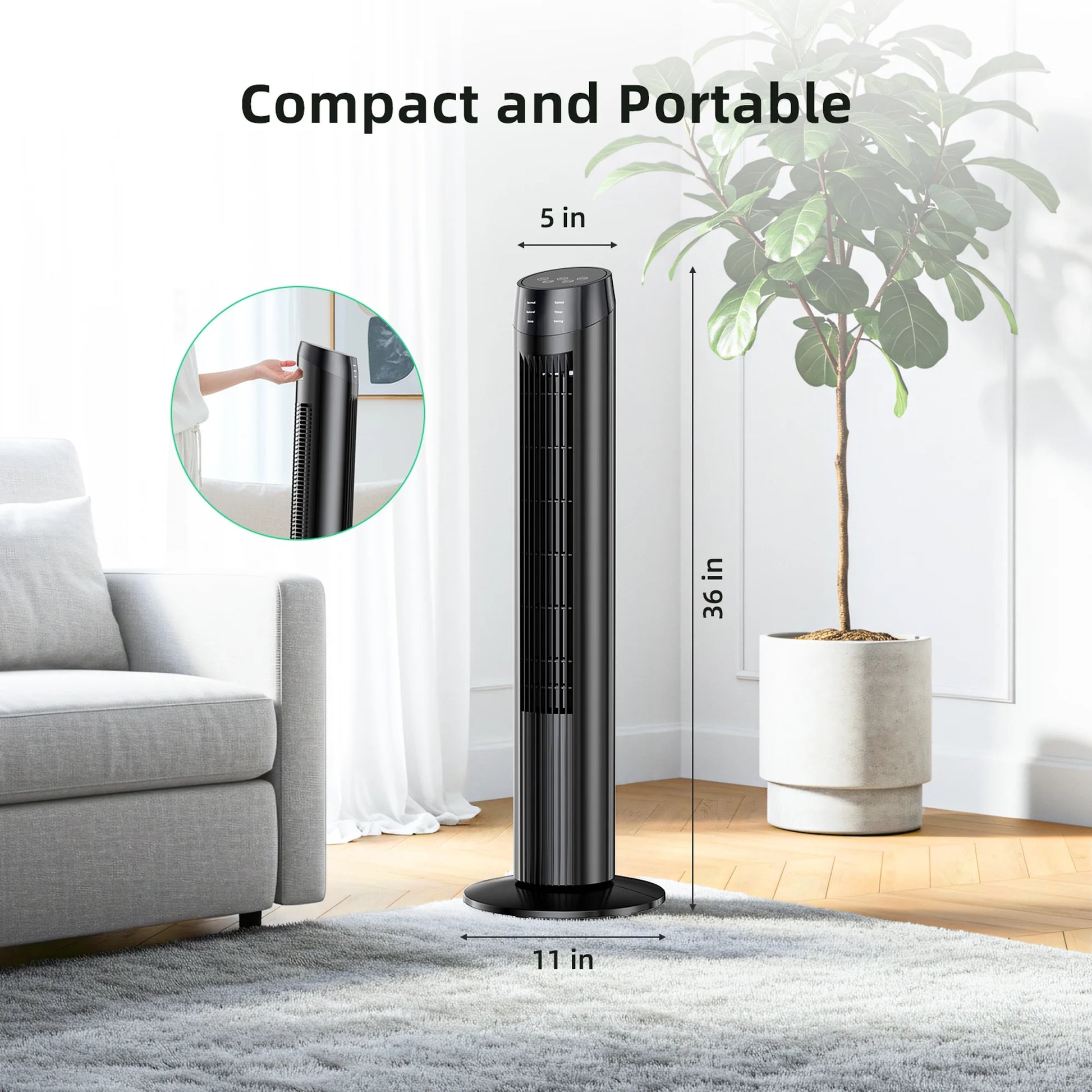 Tower Fan, 36" Oscillating Standing Floor Cooling Fans, 3 Speeds & Modes,9H Timer for Home Bedroom