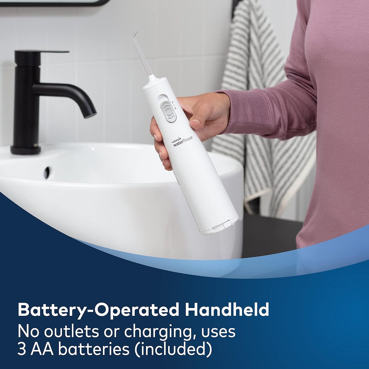 Cordless Express Water Flosser, Battery Operated & Portable for Travel & Home, ADA Accepted, Waterproof for Shower Use, White WF-02, Packaging May Vary