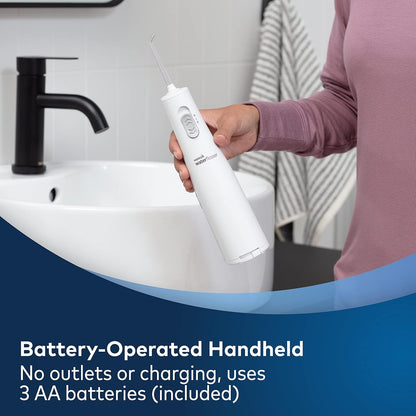 Cordless Express Water Flosser, Battery Operated & Portable for Travel & Home, ADA Accepted, Waterproof for Shower Use, White WF-02, Packaging May Vary