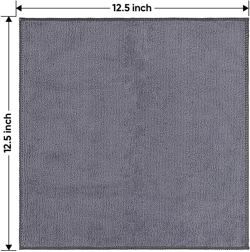 Microfiber Ultra Absorbent Cleaning Cloth, Lint Free, Streak Free Cleaning Rag Towels for Washing Cars, Kitchen and Window, 12.5 X 12.5 Inches, Grey, 12 Pack