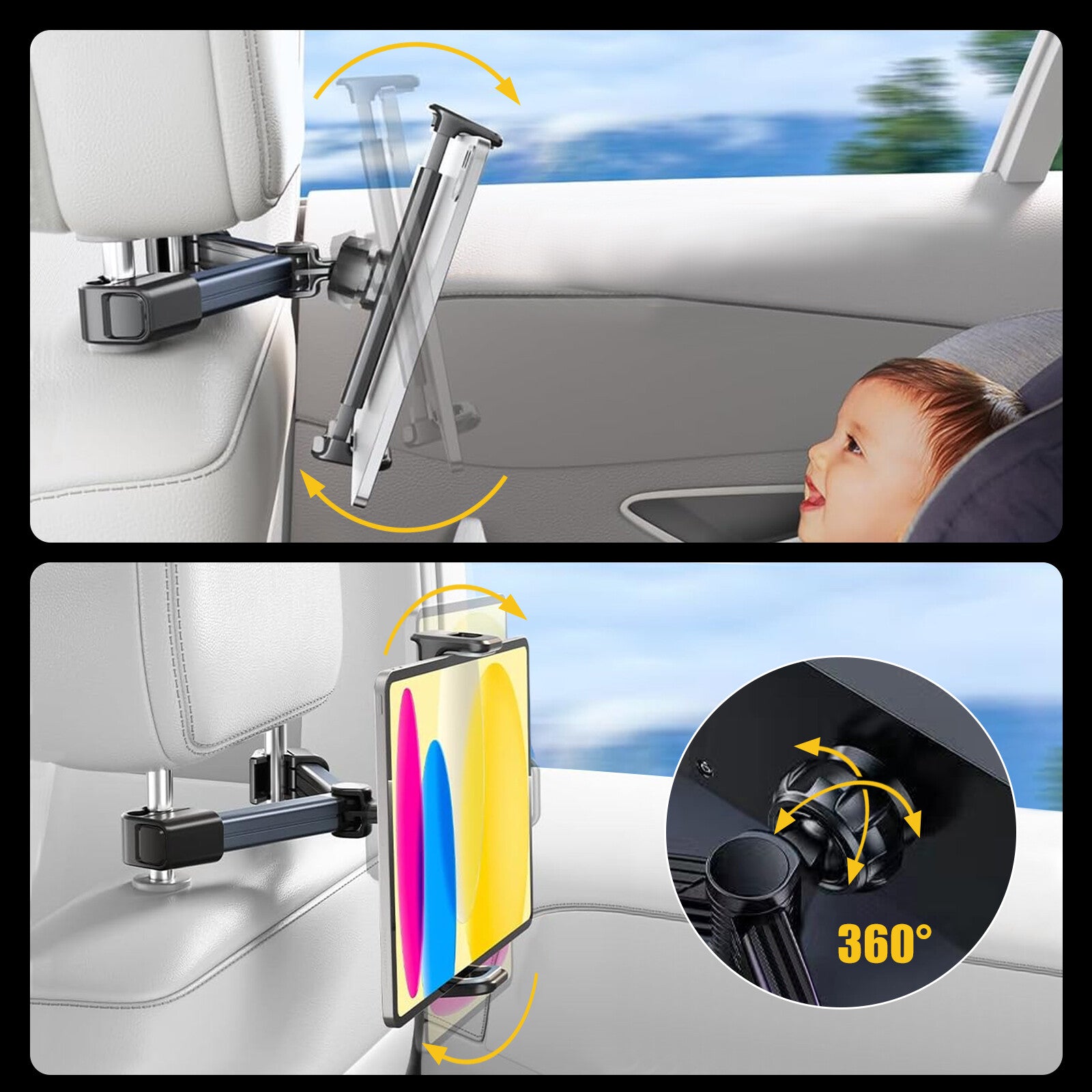 Car Back Seat Headrest Holder Mount 360° for Ipad Tablet Phone Samsung Universal