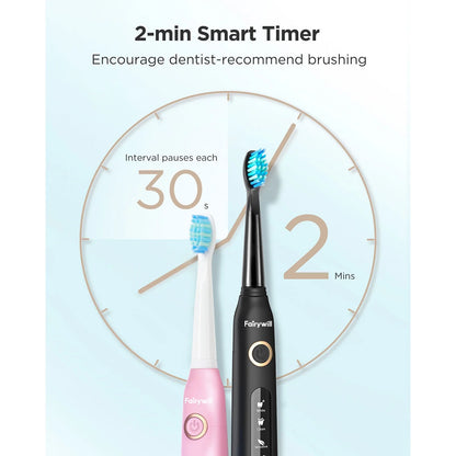 2Packs Electric Toothbrush for Adult,Sonic Toothbrushs Set with 2 Travel Case 5 Modes 8 Replaceable Heads 2 Minutes Smart Timer IPX7 Waterproof,Black & Pink